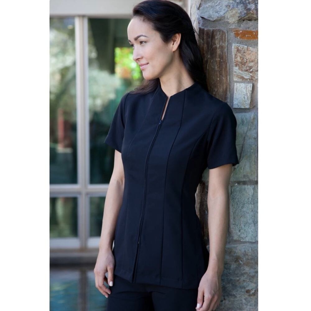 New YEAH BABY Spa Uniform Ladies Victoria Jacket Top SIZE 2XL Black Zip Up